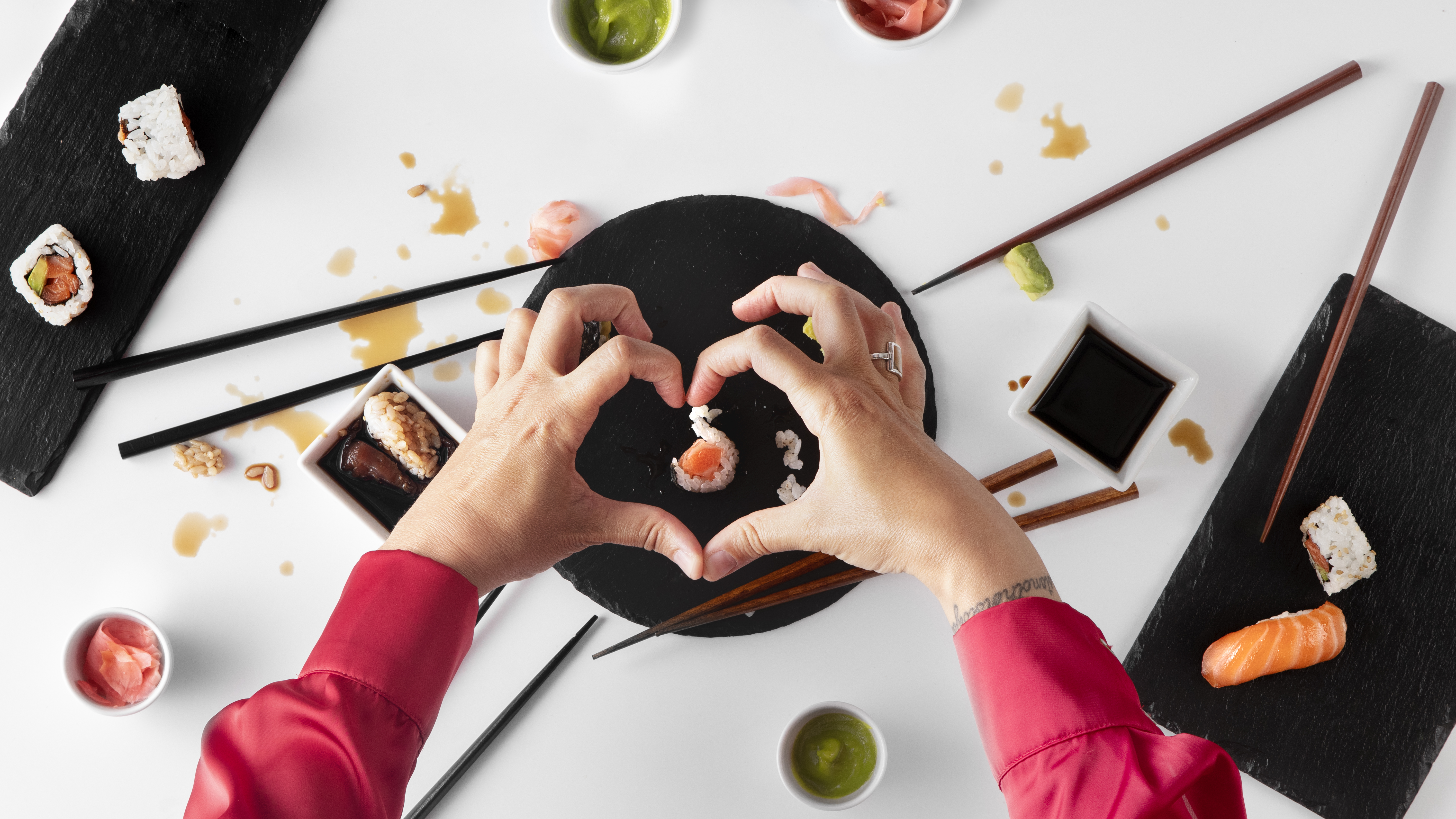 Top view of Sushi on a tabel